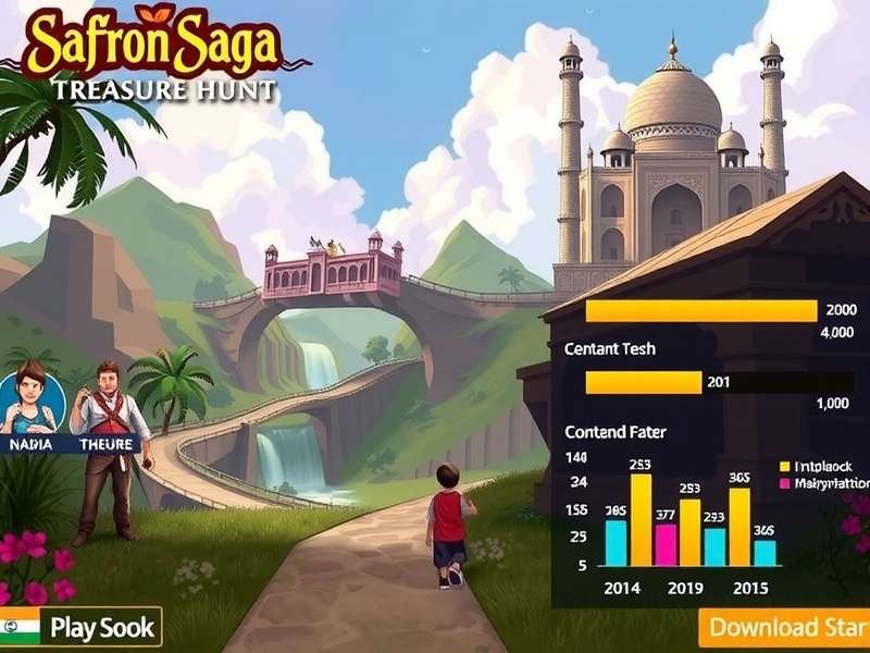Saffron Saga Treasure Hunt gameplay screenshot showing Indian landscape